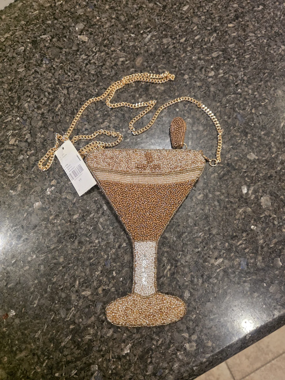 Anthropologie Beaded Cocktail Glass Crossbody Bag in Tan and Brown